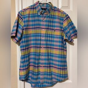 Ralph Lauren Shirt Mens Medium Blue Yellow Button Down Madras Plaid Casual